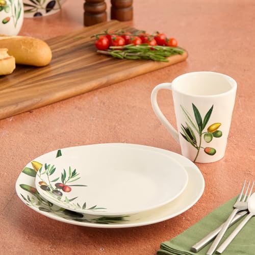 Olivia 9-Inch Stoneware Salad Plates, Set of 4 - Exquisite Olive Branch Motif with Vibrant Mediterranean Design, Perfect for Salads, Desserts, Appetizers - Image 5