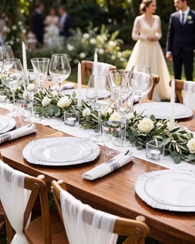 Nervure 175Pcs Silver Plastic Plates, Plastic Dinnerware Set for 25 Guests - Image 5