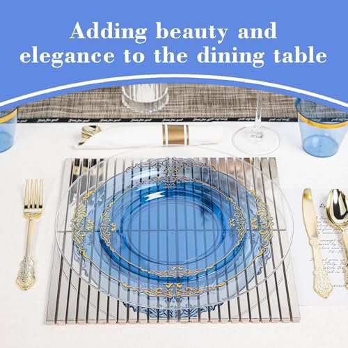350PCS Gold and Blue Plastic Plates, Dinnerware Sets for 50 Guests - Image 3