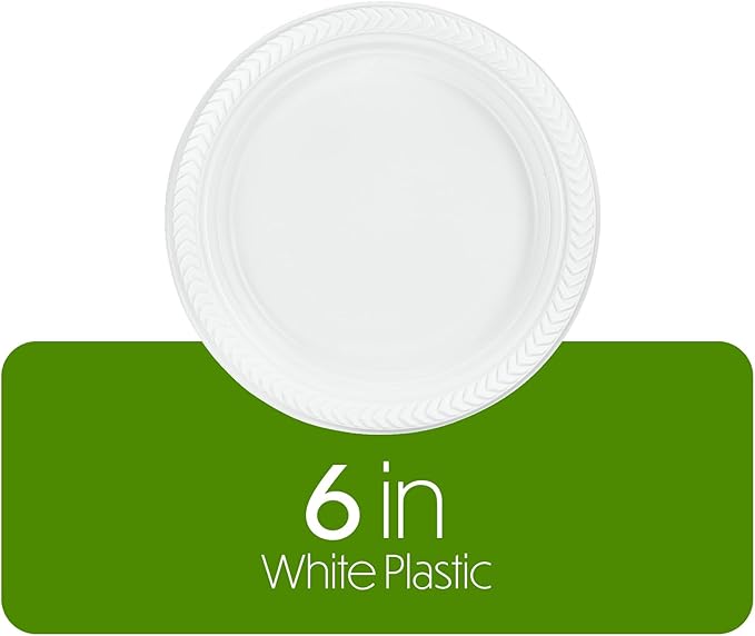 PLASTICPRO 200 PCS White Plastic Round 6 Inch Plates - Premium Quality, Light Weight Disposable Dishes for Parties & Weddings
