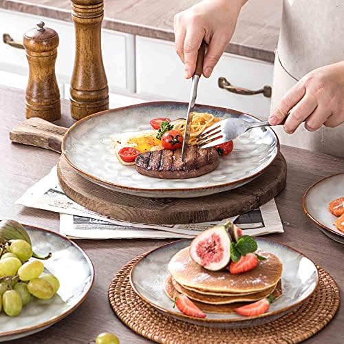 Henten Home Ceramic Dinner Plate Set, 11 Inch Porcelain Pizza, Pasta, Salad Plates, Irregular Shape Steak Plates Set of 4, Stoneware Serving Dishes for Kitchen (White) - Image 3