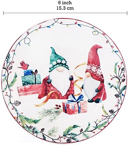 Bico Christmas Gnomes Appetizer Plates Set of 6, 6 Inch Small Ceramic Dessert Plates for Snacks, Salad, Tablescape, Microwave and Dishwasher Safe, Gift for Housewarming and Thanksgiving - Image 2