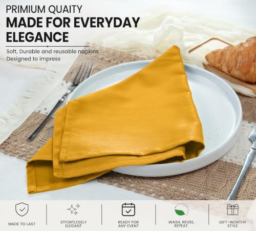 Ruvanti Cloth Napkins Set of 12, Cotton Enrich 18”x18” - Mustard - Image 4