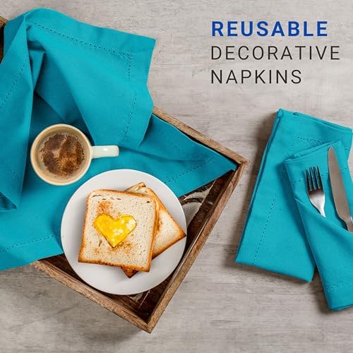TWINY threads 4 Piece 100% Cotton Cloth Napkins, 18"x18", Turquoise Blue - Image 2