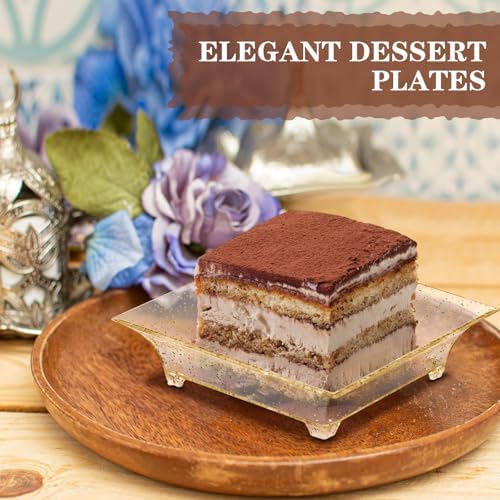 200 Pcs Small Square Gold Glitter Dessert Plates 2.3 Inch Mini Plastic Appetizer Plates Square Party Salad Tasting Sample Bowls for Weddings, Parties, Banquet Dinner, Family Gatherings - Image 5
