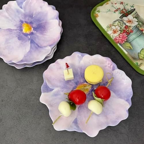 UP Lavender Melamine Dessert Plates, Floral-Shaped Small Serving Plates, for Appetizer, Snacks, and Side Dishes, Purple, 7.5 x 7 Inch, Set of 4 - Image 7