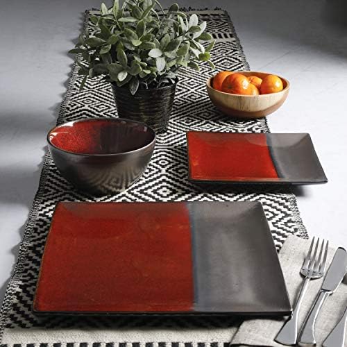 Gibson Elite Decadence 12 Piece Reactive Glaze Dinnerware Set Service for 4, Red with Reactive Metallic Color - - Image 6