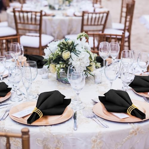 MCEAST Satin Cloth Napkins and Napkin Rings Set of 8, Smooth Fabric Table Napkins and Napkin Holder for Wedding, Birthday Dinner Party, Family Gatherings, Table Decor (Black, 17 x 17 Inches) - Image 5