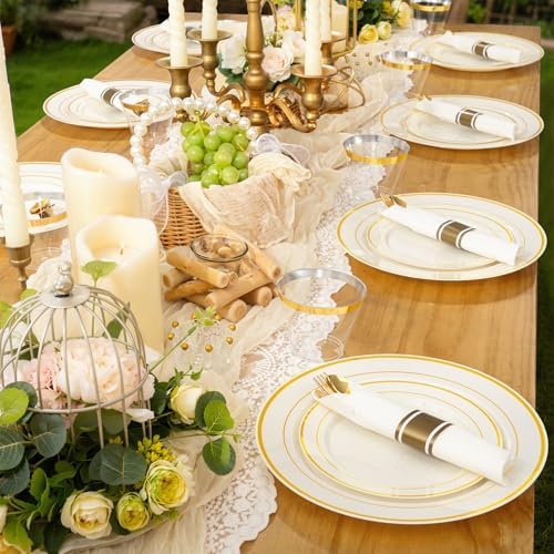 WELLIFE 350PCS Ivory Plastic Plates for 50 Guests -Thanksgiving Plates,Thanksgiving Decorations,Disposable Plate for Party and Wedding - Image 4