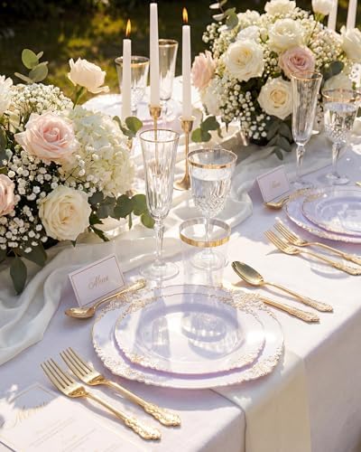Nervure 350Pcs Gold Plastic Plates, Disposable Dinnerware Set for 50 Guests - Image 2