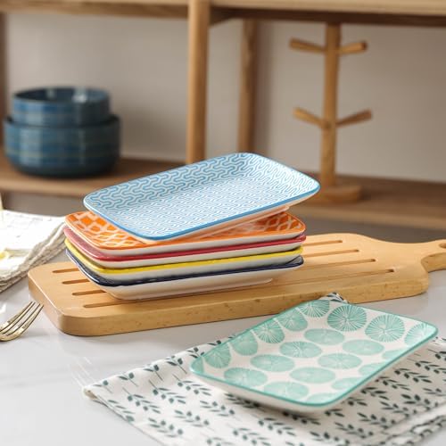 Selamica Ceramic Rectangular Salad Plates Set of 4, Small Serving Plates for Appetizers, Sushi, Fruit, Assorted Colors - Image 7