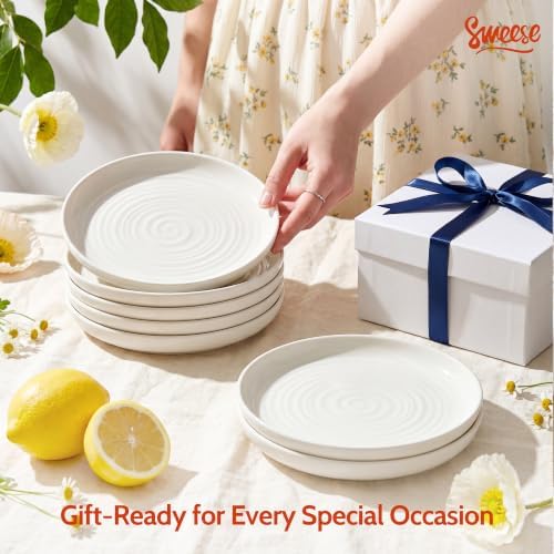 Sweese Appetizer Plate, 6 in Porcelain Small Dessert Plates Set of 6, White - Image 6