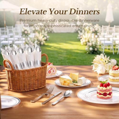 Goodluck 400PCS Silver Hammered Wrapped Silverware Set Disposable - Image 5