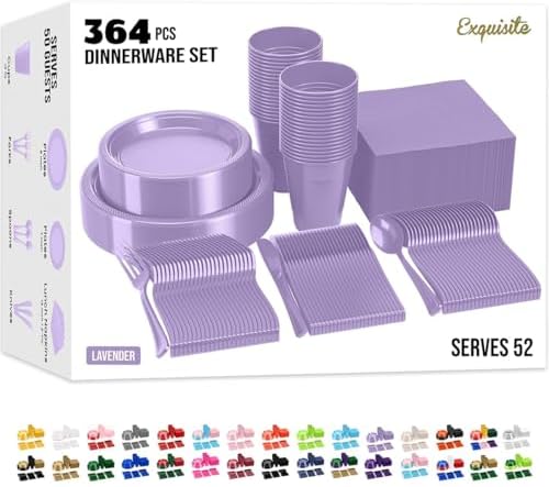 Exquisite 350 Pcs Lavender Plates and Napkins Party Supplies Plate Sets by Exquisite