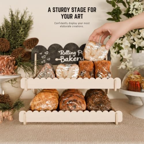 HOTCAN Wooden Cookie Display Stand with Chalkboard Sign for Bakers, Vendors, Craft Fairs | Pastry Display for Market Booths & Events | 2 Tiered Cookie Display for Muffins, Cakes, and Pastries(Natural) - Image 6