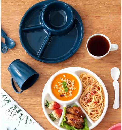 Unbreakable Divided Plates for Adults Portion Control Plates Set of 2 White Round Plastic Dinner Plate 9 Inch for Camping Outdoor or Every Day Use - Image 3