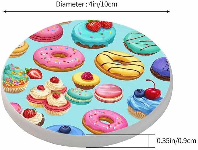 Sweets Ornament Table Coasters for Drinks Cupcake Dessert Cream Bake Cake Donut Pastry Macaron Chocolate 100% Diatomite Home and Dining Room Bar Decor 4 X 4 X 0.35 Inch for Men Women