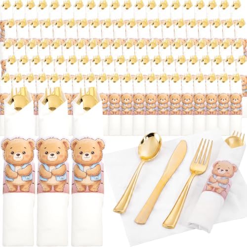 Supernal 60pack Pre Wrapped Gold Plastic Silverware and Napkin for Party by supernal
