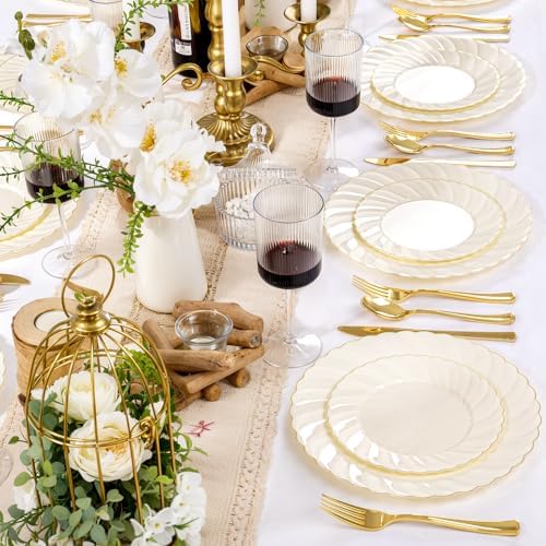 YOUBET 125PCS Ivory Scalloped Plastic Plates for Party Wedding - Image 5