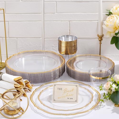 Hioasis 350 Pcs Clear Gold Plastic Plates for Wedding & Party - Image 4