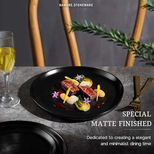 HaWare Stoneware Dinner Plates Set of 6, 10" Heavy Duty Ceramic Plates, Reactive Glaze Dinnerware for Home Restaurant, Chip and Scratch Resistant, Microwave and Dishwasher Safe, Matte Black - Image 5