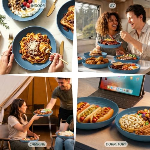 Homienly Large Dinner Plates 12 PCS Wheat Straw Plates for Bread & Butter 10 Inch Unbreakable Camping Plates for Salad, Steak, Microwave & Dishwasher Safe Serving Plates for Kitchen, Picnic, RV (Blue) - Image 7