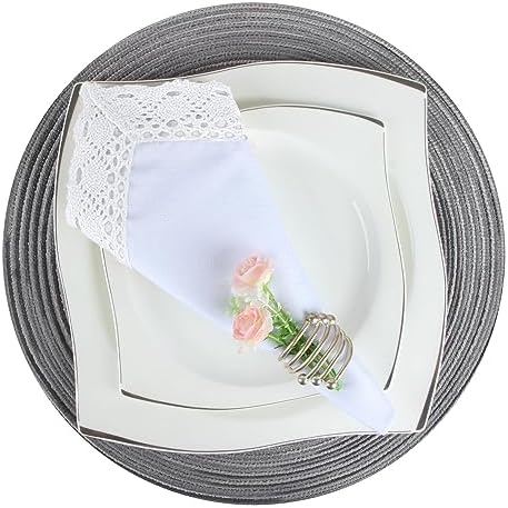 EHouseHome Waterproof Faux Linen Napkins with Lace Trim, Set of 12, 17 x 17 - Image 2