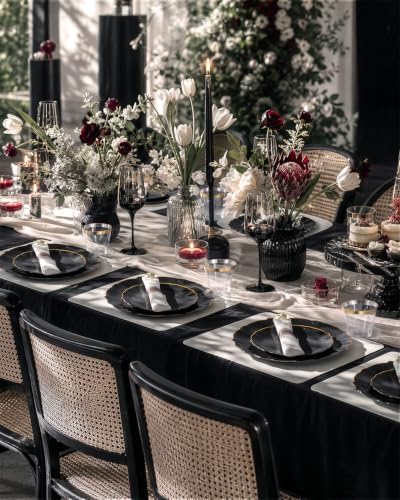 bUCLA 175PCS Black Plastic Plates - 25 Guests Gold Rim Disposable for Party - Image 7