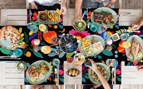 ANNA QUEEN Boho Floral Table Runner and Placemats Set of 6 – 13"x72" Table Runner & 12"x18" Placemats, Colorful Folk Embroidery Style Dining Table Decor - Image 5