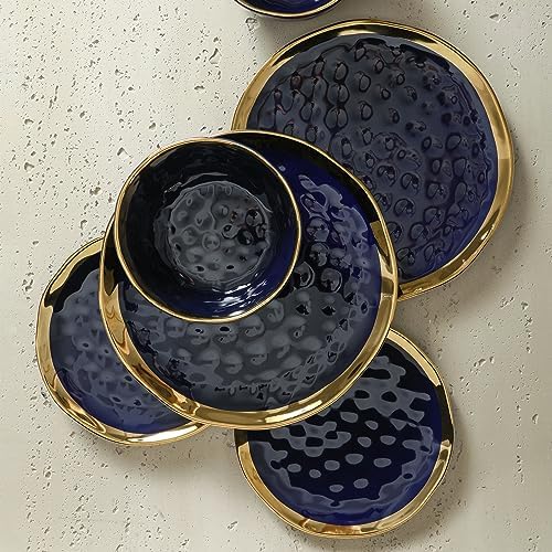 Stone Lain Florian Modern Porcelain Dish Set, 32-Piece Dishes for 8, Gold and Blue - Image 6