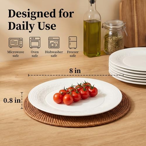 Bone China Salad Plates Set of 6, 8 Inch White Dessert Plates - Image 2