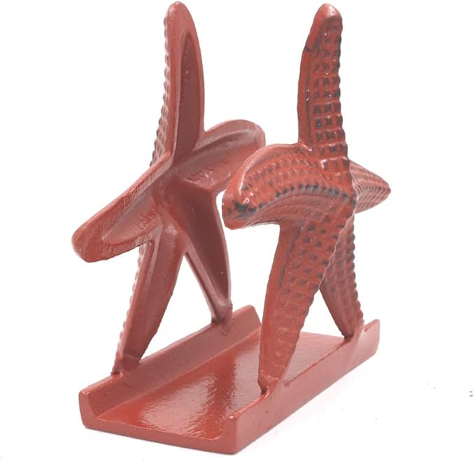 Nautical Starfish Lunch Dinner Metal Napkin Holder Kitchen Beverage Cocktail Ocean Coastal Napkin Holder By The Metal Magician (Distressed Red)