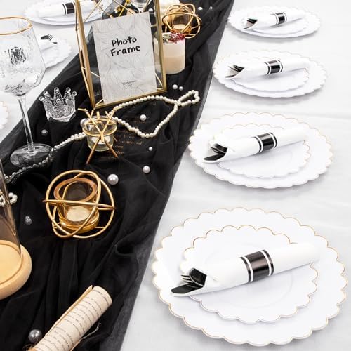 Supernal 60 Pack Pre Rolled Black Plastic Silverware with Napkins Set - Image 2