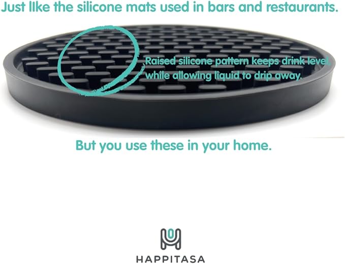 Happitasa 4.25 Inch Bar Mat Style Silicone Beverage Coasters, Set of 6 with Holder (Grey)