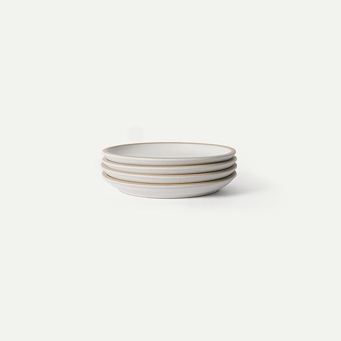 MORA Medium Plates Set of 4, 8.5 inch Ceramic Pottery Salad Plates - Microwave, Oven and Dishwasher Safe - Oat