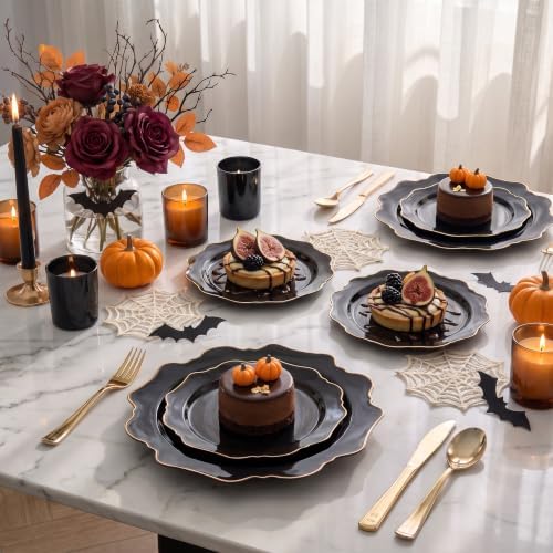 WDF 50PCS Black and Gold Plates - Black Disposable Plates for Halloween - Image 5