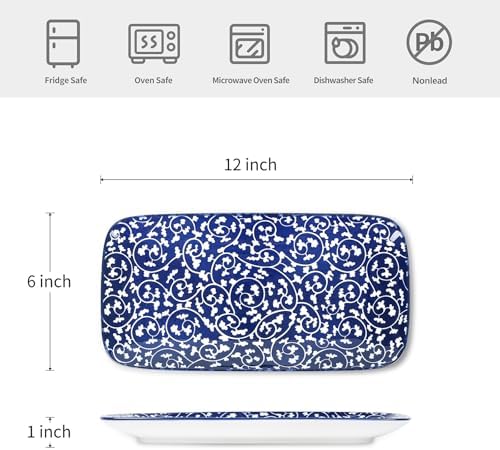 Selamica Ceramic 12 Inch Serving Platters Set of 6, Vintage Blue - Image 2