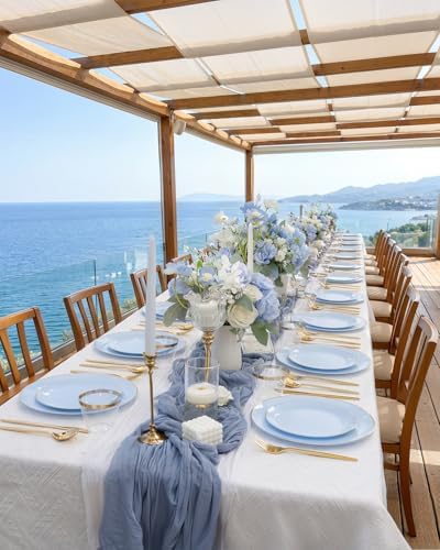 bUCLA 150PCS Blue Plastic Plates - Light Blue and Gold Disposable Include 25 Each (Dinner & Dessert) Plates, 25 Knives, 25 Forks, 25 Spoons and 25 Cups, Ideal for Party, Birthday & Wedding - Image 4