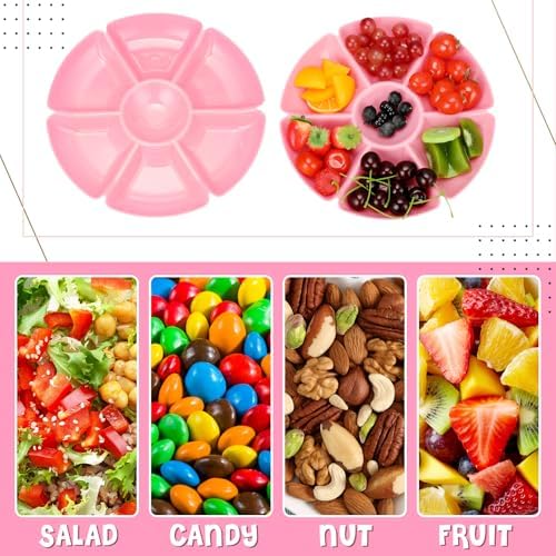 Zhehao 6 Pcs Plastic Divided Serving Trays with 60 Pcs Disposable Fork, 7 Compartments Round Chip Dip Plate, Petal Shape Platter, 10.6'' Snacks Serving Dish for Party Candy Nuts Fruits (Vibrant Color) - Image 6