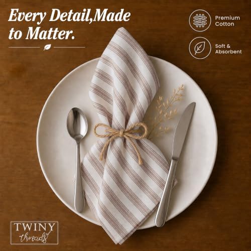 TWINY threads 12Pcs 100% Cotton Cloth Napkins, 18"x18", Reusable, Brown - Image 2