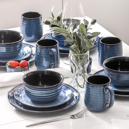 HASENSE Salad Dessert Plates, 8 Inch Ceramic Dinner Plate Set of 6, Small Round Serving Dishes for Appetizer, Fruit, Cake, Snack, Blue Reactive Glaze Kitchen Gift, Microwave Dishwasher Safe - Image 4