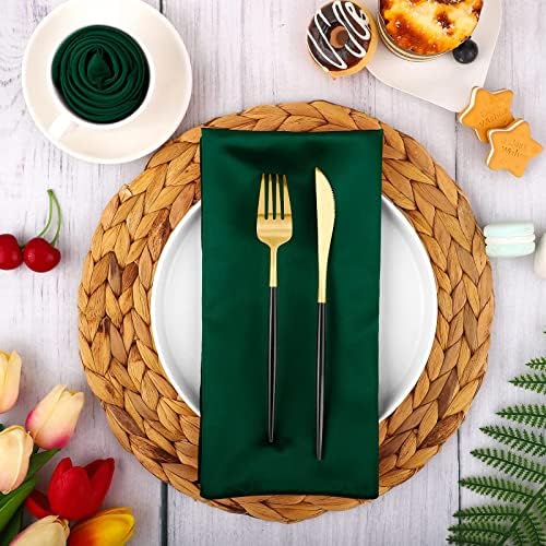 Aneco 16 Pack Square Satin Napkin Bright Silk Table Napkin Soft Smooth Fabric Table Napkin for Wedding Banquet Party Decoration, Forest Green, 17 x 17 Inch - Image 6