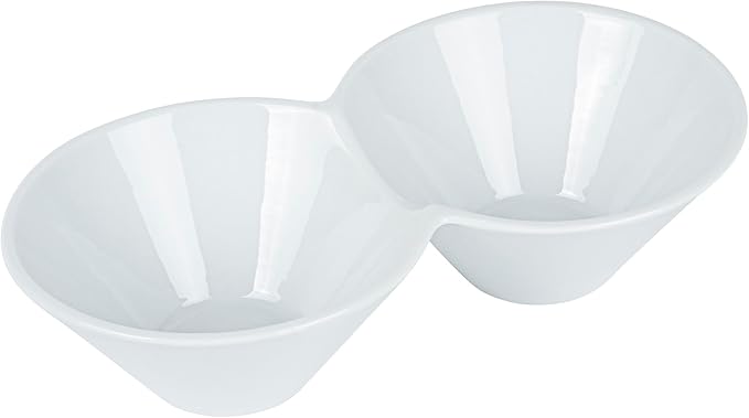 Restaurantware-9.1 x 4.9 x 2.3 Inch Double Dip Bowls, 1 Microwavable Condiment Server - 2 Compartments, Microwavable, White Porcelain Dip Tray, Dishwashable, For Snacks, Condiments, Or Toppings