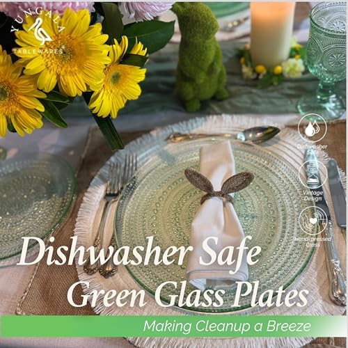 Green Hobnail Dinner Plates Set of 4 Pressed Glass 10.5 Inch - Image 4