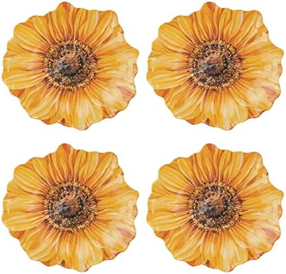 UP Sunflower Melamine Dessert Plates, Floral-Shaped Small Serving Plates, for Appetizer, Snacks, and Side Dishes, Yellow, 7.5 x 7 Inch, Set of 4 by UPware