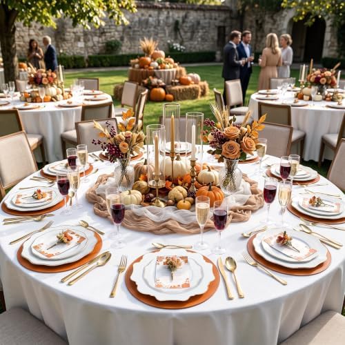 WDF 50PCS White and Gold Plastic Plates - Fall Disposable Plates for Party - Image 2