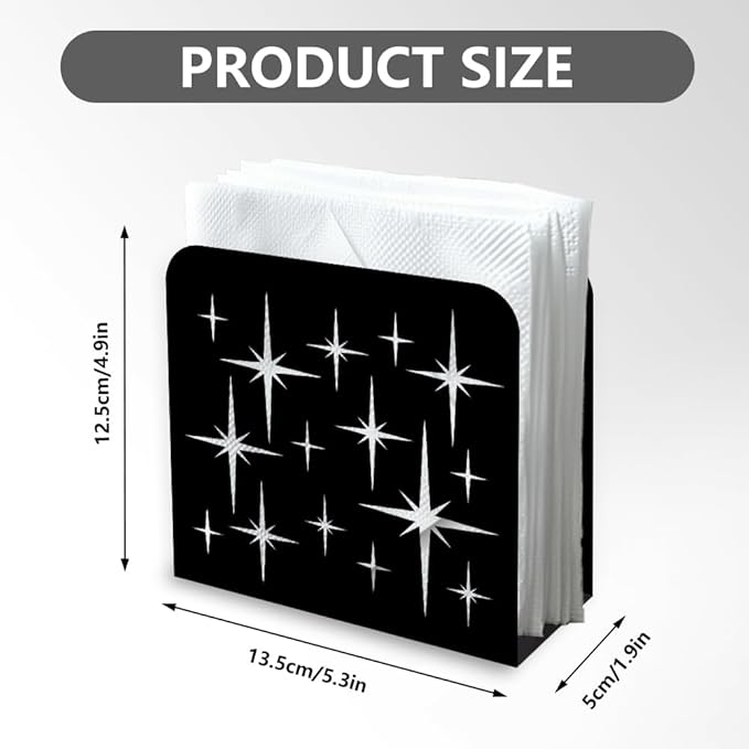 Stars Decorative Black Metal Napkin Holder for Table, 5.3" x 4.9" x 1.9" Geometry Standing Napkin Holder for Home Kitchen Restaurant Picnic Party Coffee Bar Dining Room