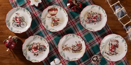 Bico Santa On The Way Scalloped Appetizer Plates Set of 6, 6 Inch Small Ceramic Dessert Plates for Snacks, Salad, Tablescape, Microwave and Dishwasher Safe, Gift for Housewarming and Thanksgiving - Image 6