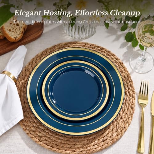BESTVIP 100PCS Navy Blue with Gold Plastic Plates - Image 4