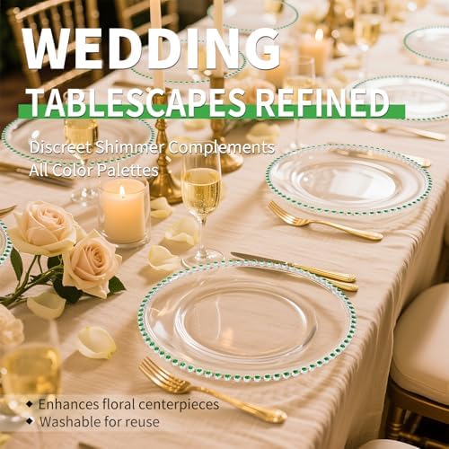 24 Pack Clear Charger Plates 13 Inch Acrylic Round Dinner Chargers with Green Beaded Rim, Plastic Round Decorative Plates for Kitchen Wedding Party Home and Tabletop Decoration - Image 4